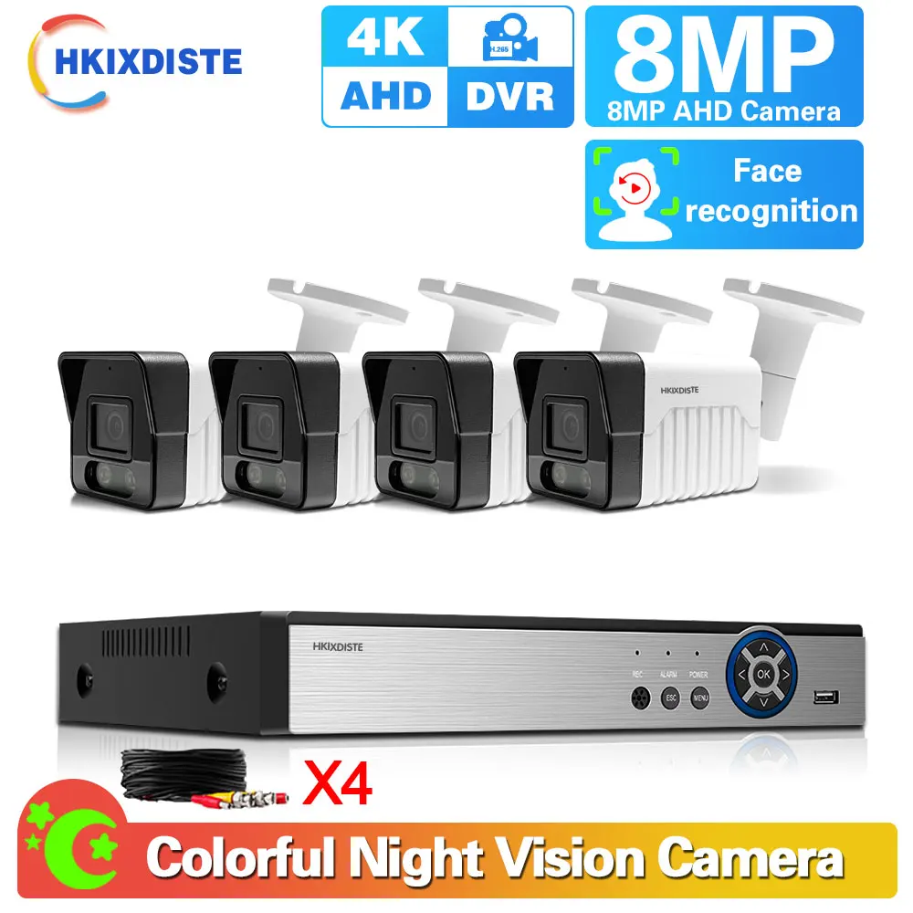 

4K Motion detection Face Detection email Alert DVR With 8MP AHD Color Night Camera suporte Weatherproof Security Park Video Kit