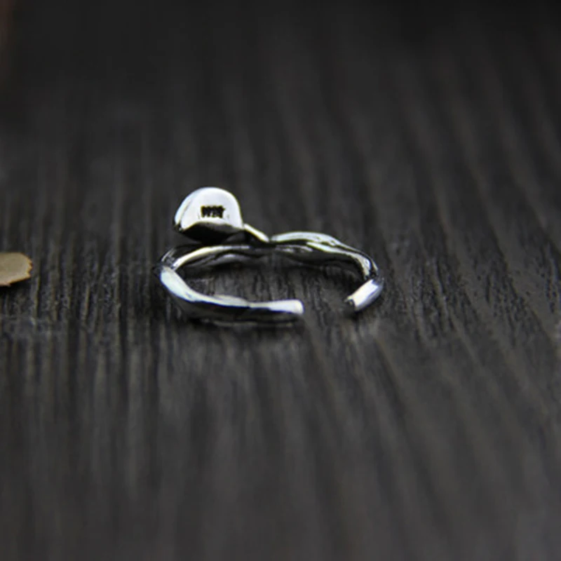 Женское кольцо с открытым хвостом Серебряное регулируемое из ротанга листьями 1 9