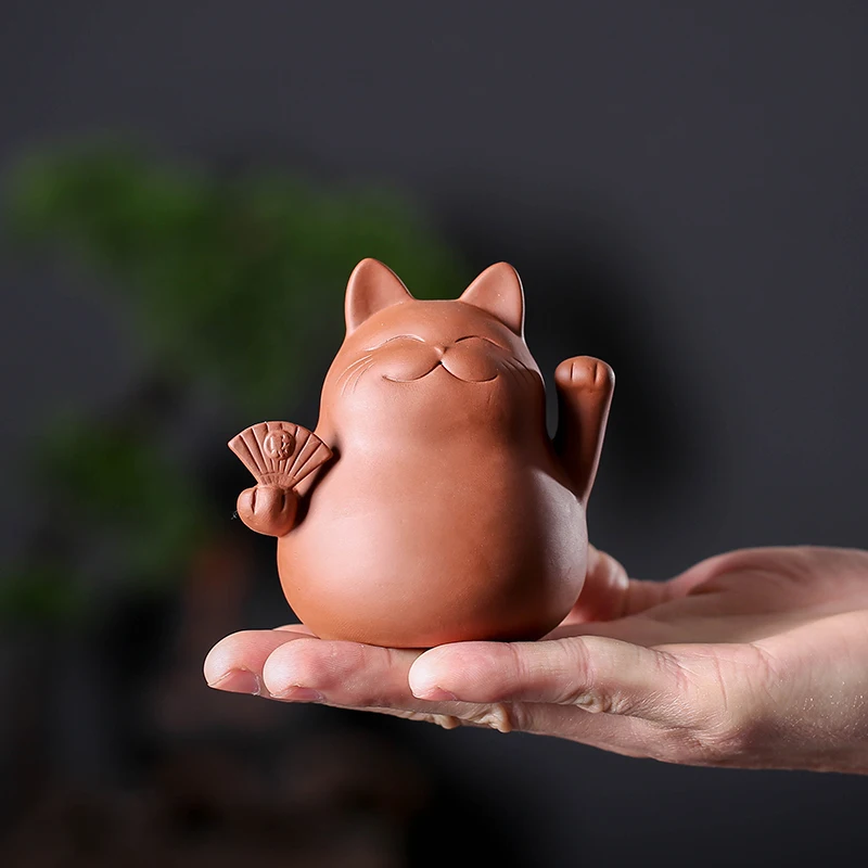 Purple Clay Lucky Cat Tea Pet Handmade Cute Small Animal Figurines Creative Ceramic Crafts Teahouse Table Decoration Ornaments |