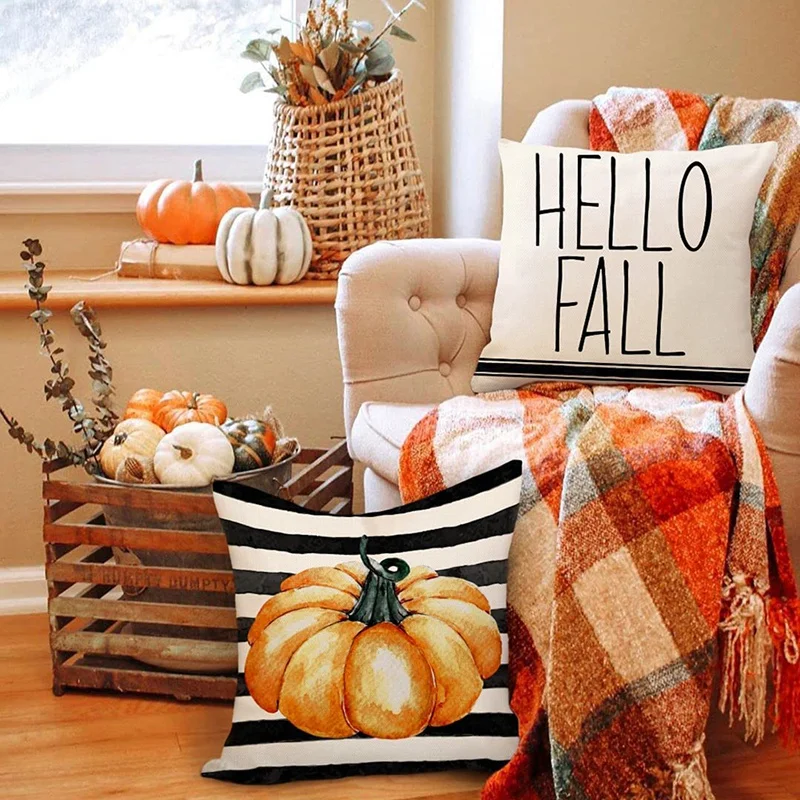 Fall Pillow Covers 18X18 Set of 4 Farmhouse Decorations Outdoor Decorative Throw Cushion Case for Home Couch Decor | Дом и сад