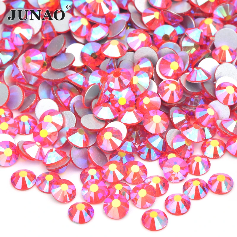 JUNAO SS16 SS20 блестящая Роза AB стеклянные стразы для ногтей с плоской задней частью хрустальные камни аппликация без горячей фиксации Стразы для рукоделия одежды