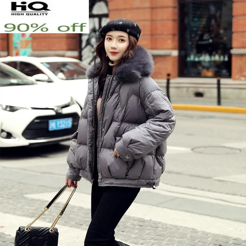 Female Jacket Winter White Duck Down Jackets Women's Thick Real Fox Fur Collar Hooded Parkas Woman Coat Abrigo Mujer 164