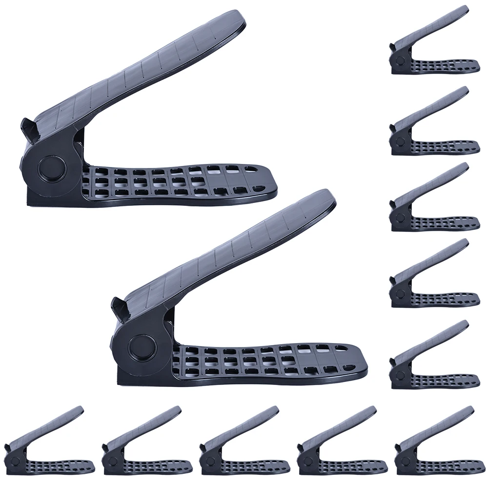 12pcs black 1 шт./компл. регулируемая двойная стойка для обуви Подставка для обуви слотов для карт Органайзер хранилище, позволяющее экономить место держатель высокое качество Пластик - Цвет: 12pcs black