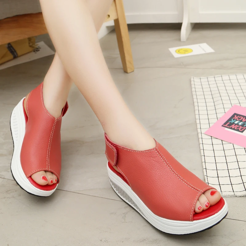 

5 Styles Summer Women Sandals Platform Wedges Sandals Leather Swing Peep Toe Casual Shoes Women Walk Shoes Flats Size 35-42