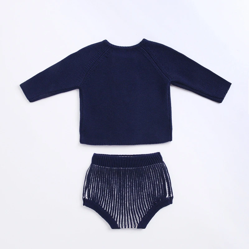 

New Fashion Hot Sale 2 Pcs Baby Solid Color Outfits, Long Sleeve Round Neck Cardigan Short Bloomers Casual Style Clothes Sets