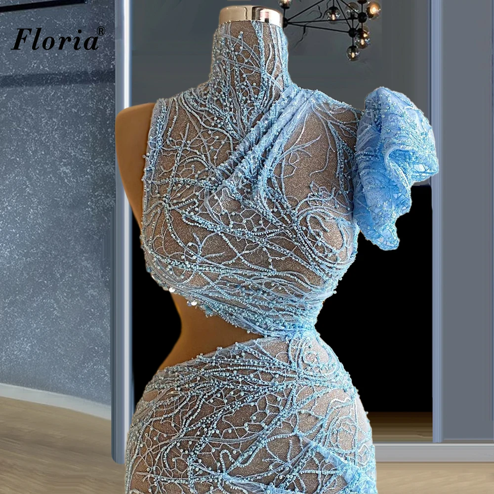 

Sky Blue Mermaid Cocktail Dresses For Women 2021 Short Beads Prom Party Dresses Evening Wear Vestido De Fiesta De Boda Pageant