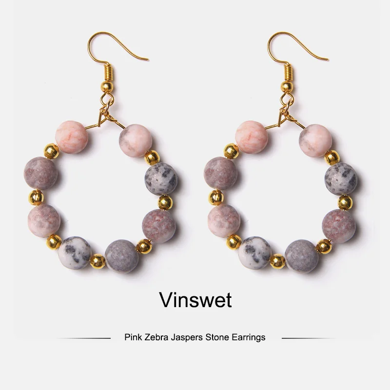 Женские большие круглые серьги-подвески с бусинами из натурального камня Агаты