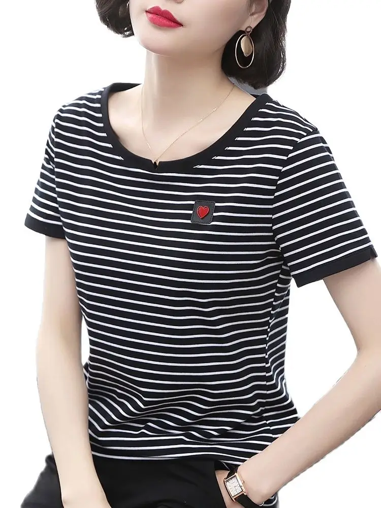 Женская футболка в сине-белую полоску новинка 2021 летний свободный хлопковый