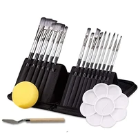 15pcs paint brushes set different shapes brushes nylon hair matte silver handles palette knife sponge canvas bag art supplies