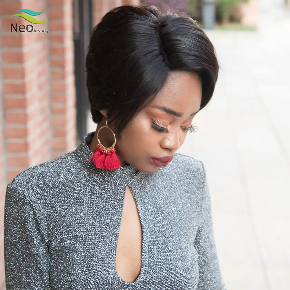 Парик из человеческих волос с вырезами фея короткий черный парик парики на