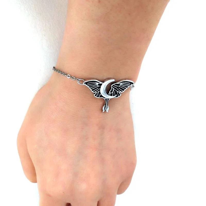 

hzew Ancient silver color luna moth bracelet moon bracelet for women