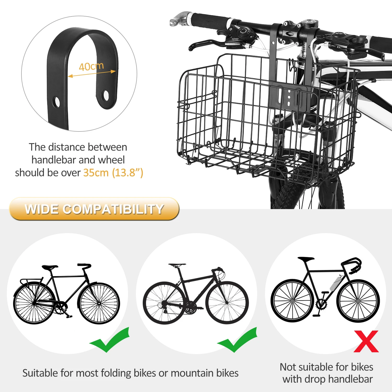 Складная велосипедная корзина со съемной стальной проволокой на руль велосипеда
