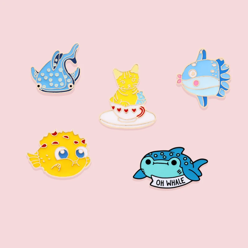 Брошь на лацкан с мультяшными животными значки Акула дельфин морская лошадь Narwhal