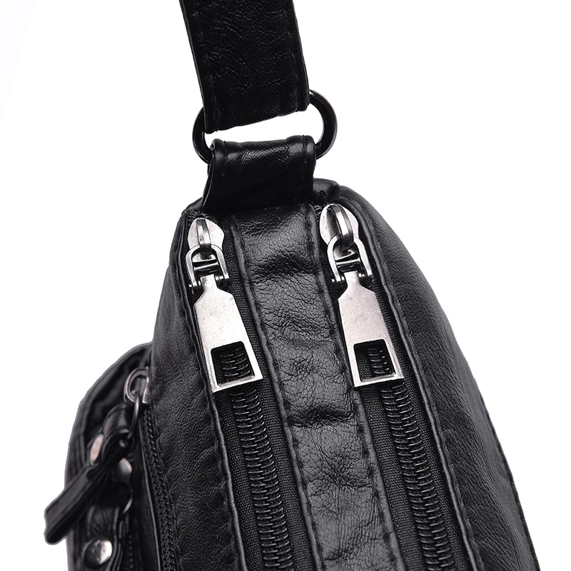 

Fashion Women Crossbody Bag Black Soft Washed Leather Shoulder Bag Patchwork Messenger Bag Small Flap Bag for Girls