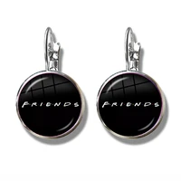 friends tv show glass cabochon french hook earrings 25th anniversary series cartoon fun pattern jewelry for women girls gift