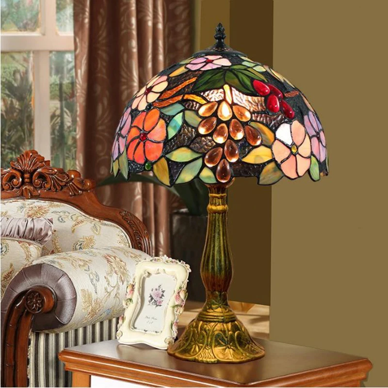 

Tiffany Table Lamp 30cm Grape Lampshape E27 Bedroom Bedside Lamp Creative Fashion Alloy Base Table Lamps WF1113