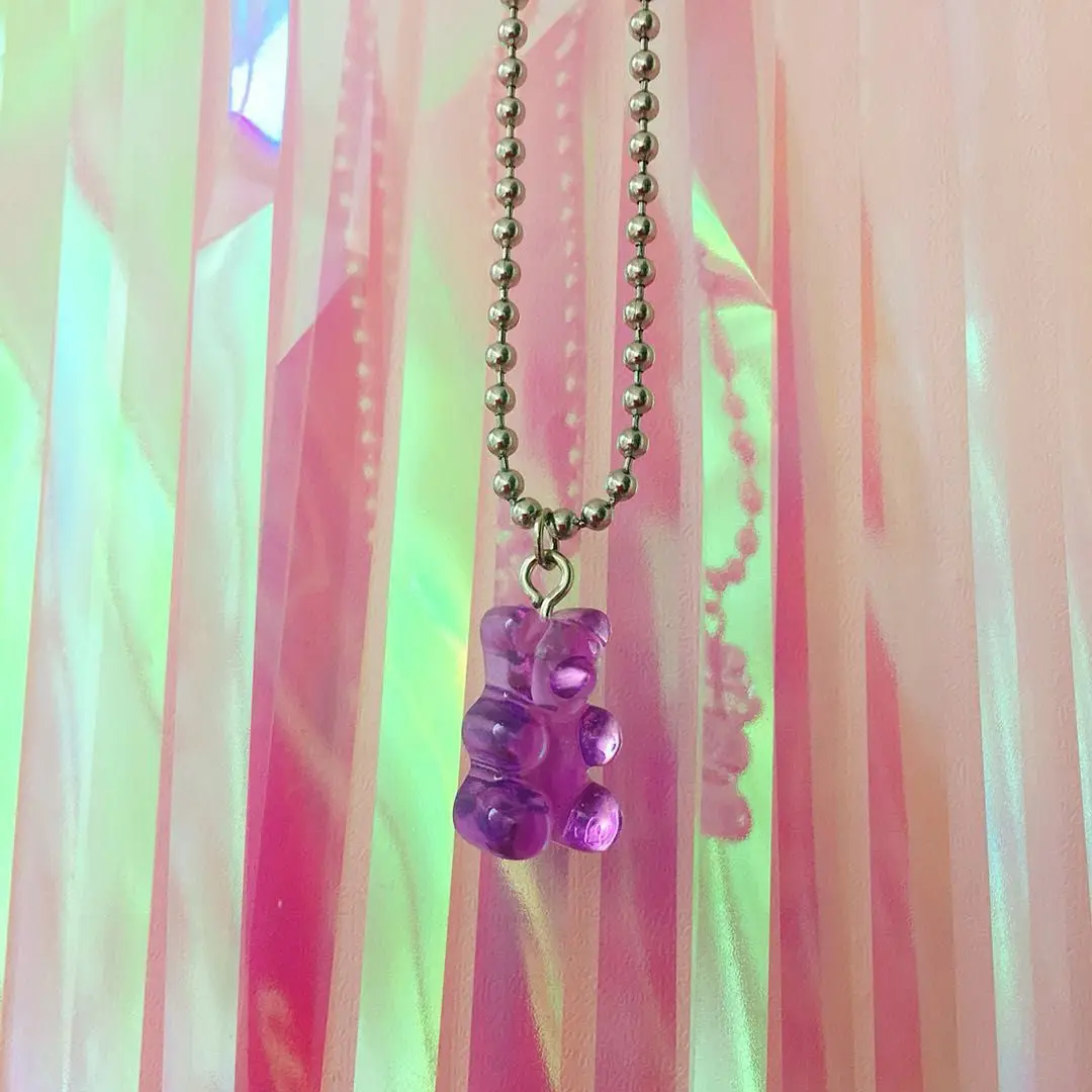 Purple Ручная работа, 7 цветов, милая Джуди, мультяшный медвежонок, ожерелье из нержавеющей стали, карамельный цвет, Подвеска для женщин, девушек, ювелирные изделия на каждый день, вечерние, подарок - Окраска металла: Purple