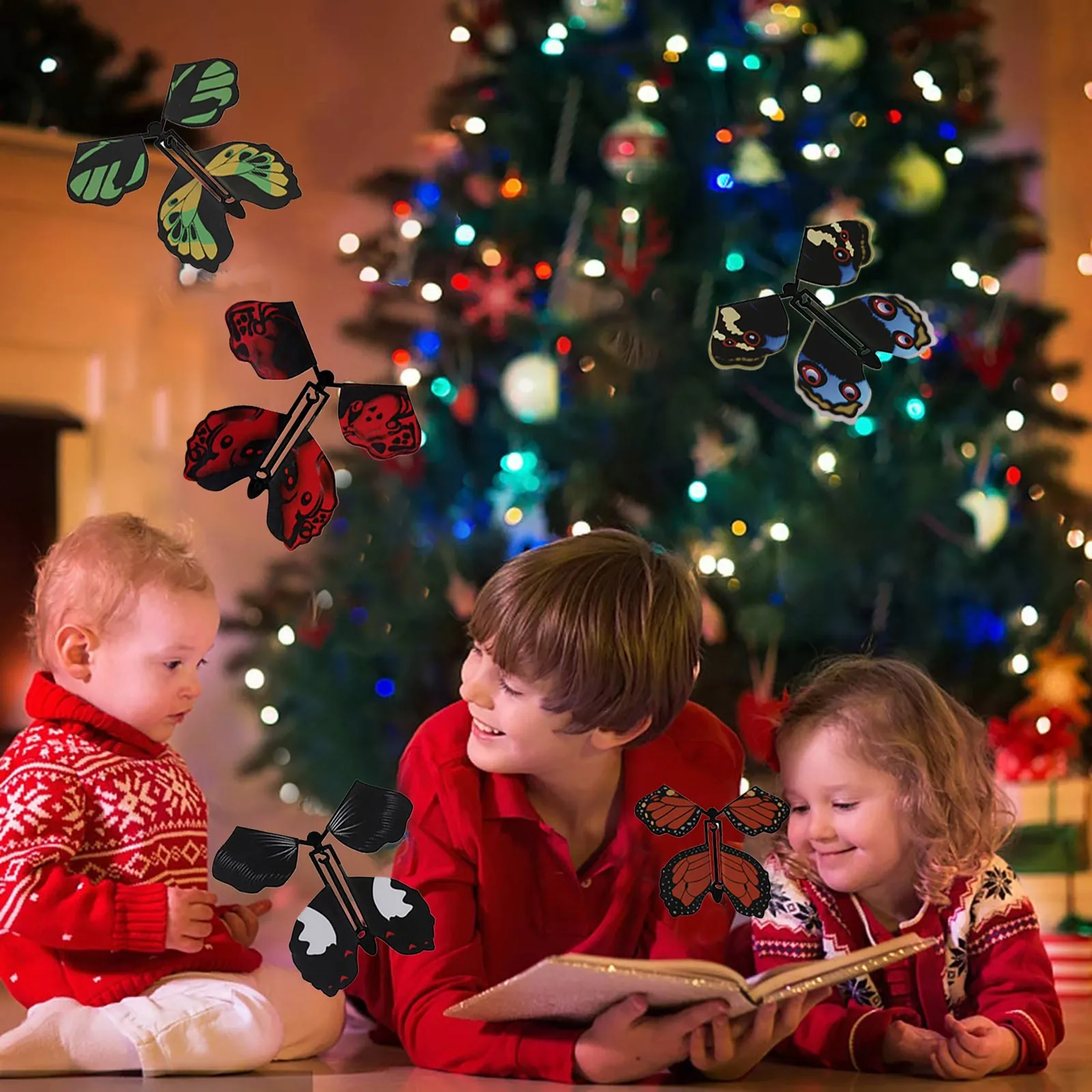 

5pc Wrap Magic Flying Butterfly Clockwork Rubber Band Powered Butterfly Practical Children Doll Toys For Kid Girl Birthday Gift