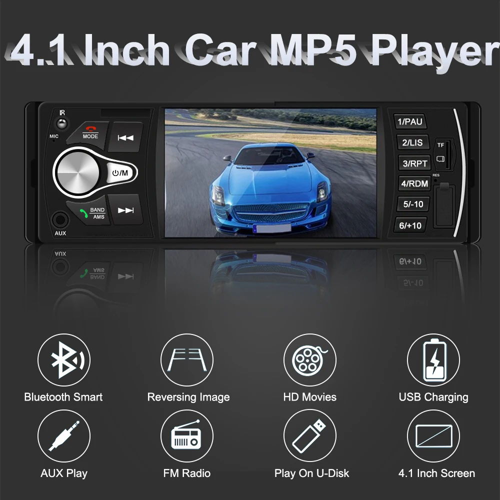 Автомобильный радиоприемник MP5 4 1 дюйма Din Bluetooth FM радио реверсивное изображение