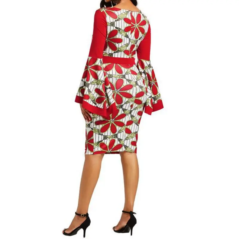 Женское платье с длинными расклешенными рукавами Королевский синий цвет для