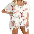 Женский пикантный кардиган 2021, шифоновая пляжная блузка с принтом шаль и бахромой, приморской Свободный пуловер с круглым вырезом, Топ