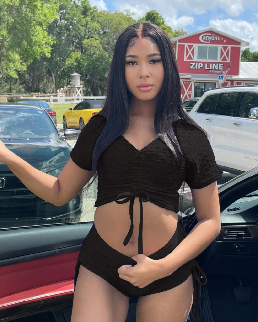 

Модный комплект из двух предметов пикантные пузырь супер эластичный шнурок для фитнеса и спорта байкерские шорты в уличном стиле, который п...