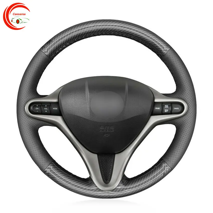 

For Honda Fit /City /Jazz Car Steering Wheel Cover Black Leather PU Carbon Fiber