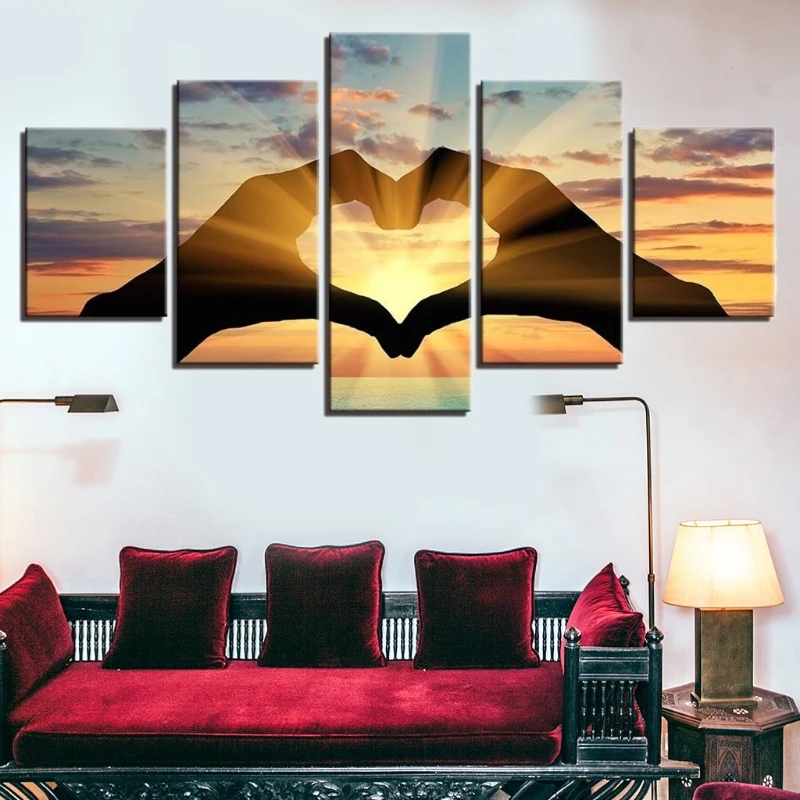 

5 Pieces Unframed Heart Art Canvas Prints Wall Pictures Modern Paintings for Living Room Bedroom Home Decorations