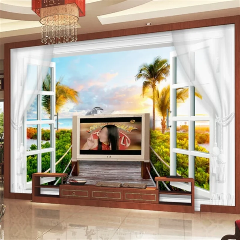 Фотообои beibehang на заказ фрески для гостиной пейзаж 3D оконные шторы Кокосовая