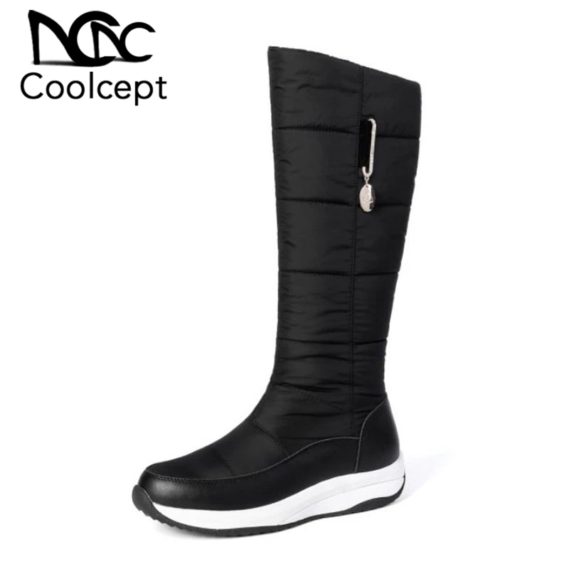 CoolCept/женские зимние теплые сапоги Модные до колена с круглым носком и Плюшевым