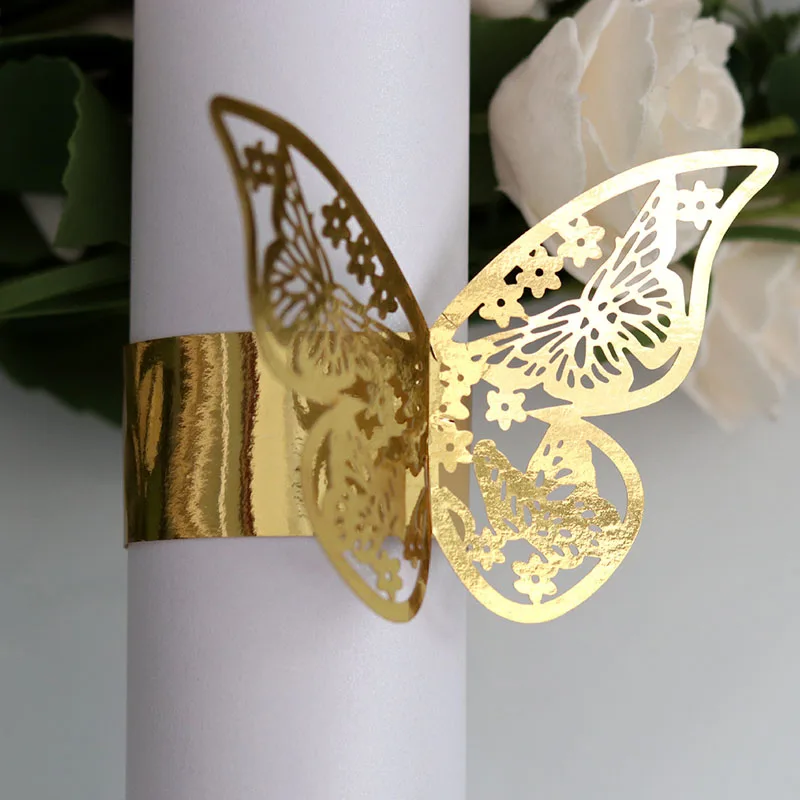 Золотой 50Pieces/Set Butterfly Style Laser Cut Paper Napkin Rings napkins Holders Hotel Wedding Favors Table Decoration - Цвет: Золотой