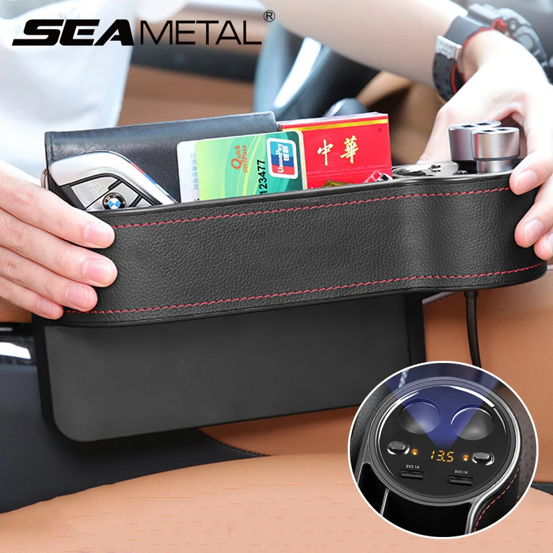 Автомобильный органайзер коробка с двумя USB портами для зарядки и хранения