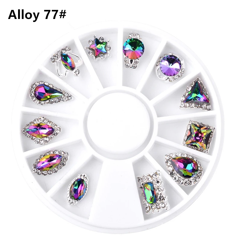 Alloy 77 Дизайн ногтей Колеса Стразы алмазные драгоценные камни Металл AB Кристалл Блеск 3D Советы Аксессуары Ювелирные изделия маникюрные инструменты украшения DIY Дизайн - Цвет: Alloy 77