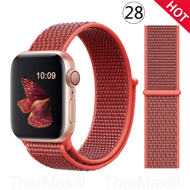 Ремешок для часов Apple Watch 4 серии 5 4 3 мягкий легкий дышащий нейлоновый спортивный ремешок 38 мм 42 мм 40 мм 44 мм Ремешки для наручных часов - Цвет ремешка: 28-Nectarine