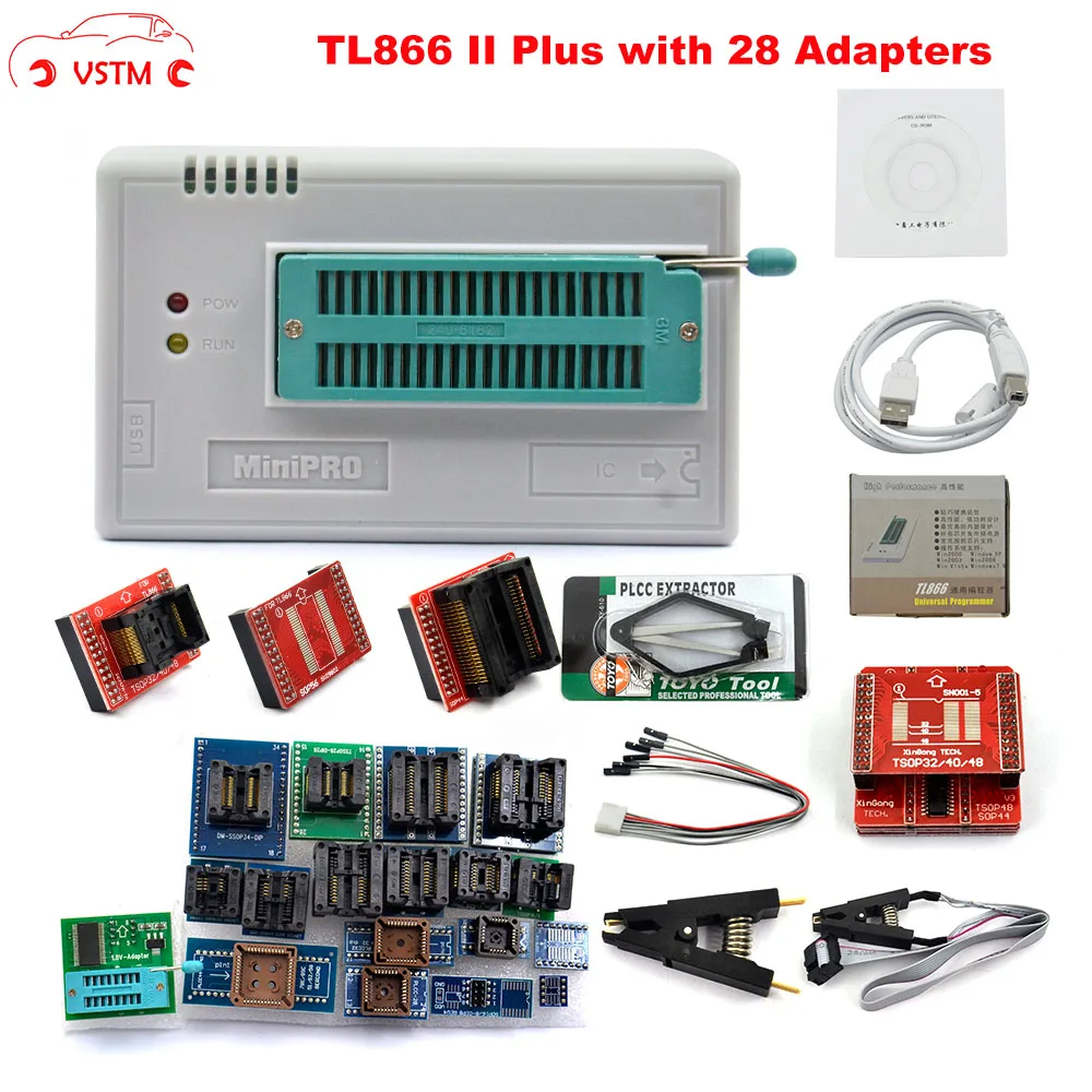 TL866II плюс универсальный программатор+ 28 адаптеров+ SOP8 IC клип Высокая скорость TL866 Flash EPROM программатор