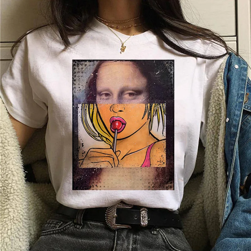 Mona lisa Футболка Harajuku Женская 90s забавная Винтажная Футболка Ullzang с графическим рисунком футболка корейский стиль футболки женские эстетические - Цвет: 502