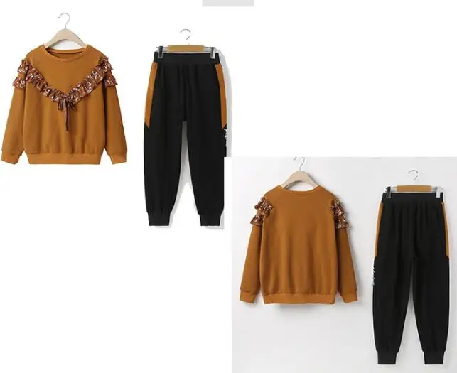Комплекты осенней одежды для девочек топ с оборками и штаны девочек-подростков