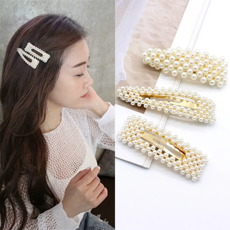 Лидер продаж 2020 элегантные жемчужные геометрические зажимы для волос женщин и