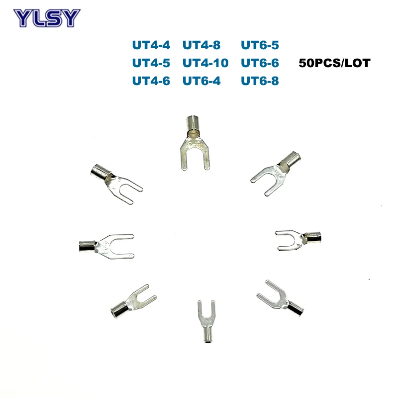 

50Pcs Fork Non-insulated Terminales Electric Spade Naked Crimp Terminal UT4/6 Wire Cable Connector 4/6mm2 12/10AWG