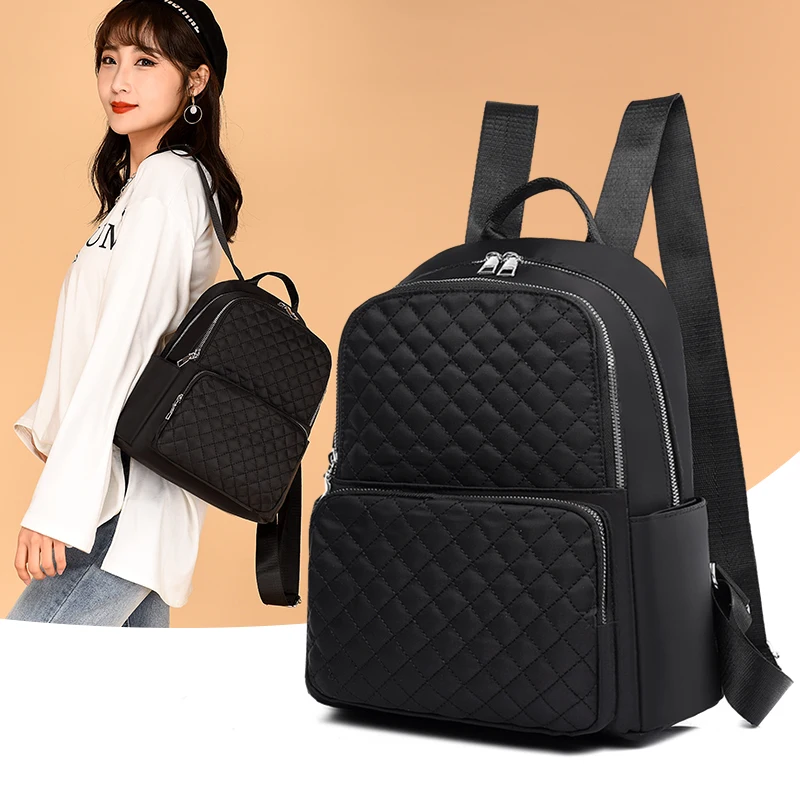 

Diamond Lattice Backpacks for Teenage Girls Waterproof Oxford School Bags Preppy Style Bagpack Women Anti-theft Travel Rucksack