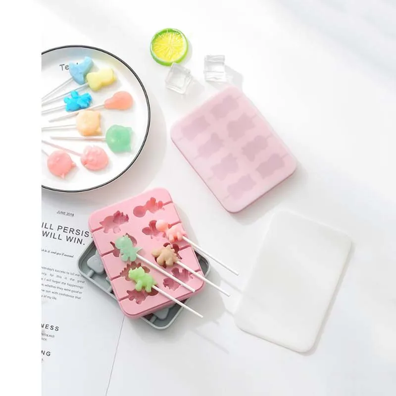 

Cartoon Cute Animal Silicone Lollipop Mold Ice Cream Mould With Lid Chocolate Baking Mold