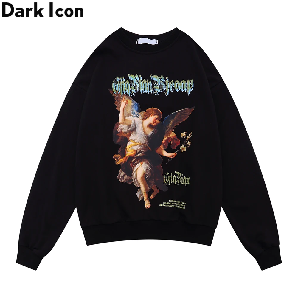 

Мужские и женские свитшоты Dark Icon с масляной живописью, уличная одежда с круглым вырезом, мужские свитшоты