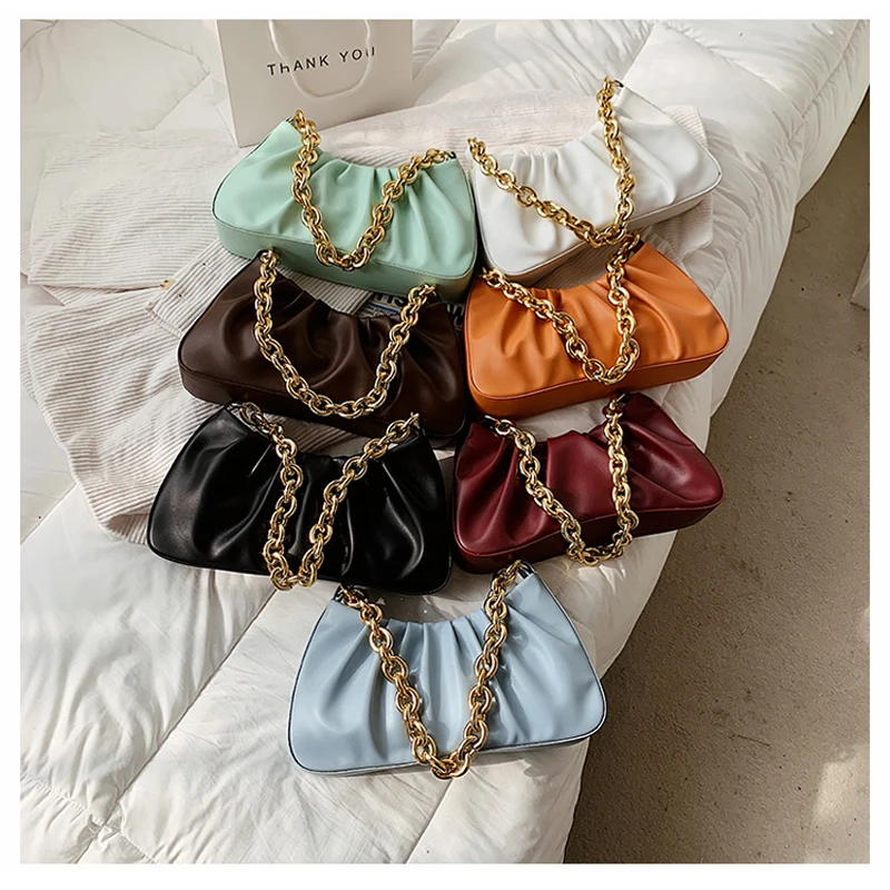 

High-Quality Leather Ladies Small Bag 2021 New Fashion Western Style Fold Ins Shoulder Bag Net Red Chain Armpit Bag Women's bags