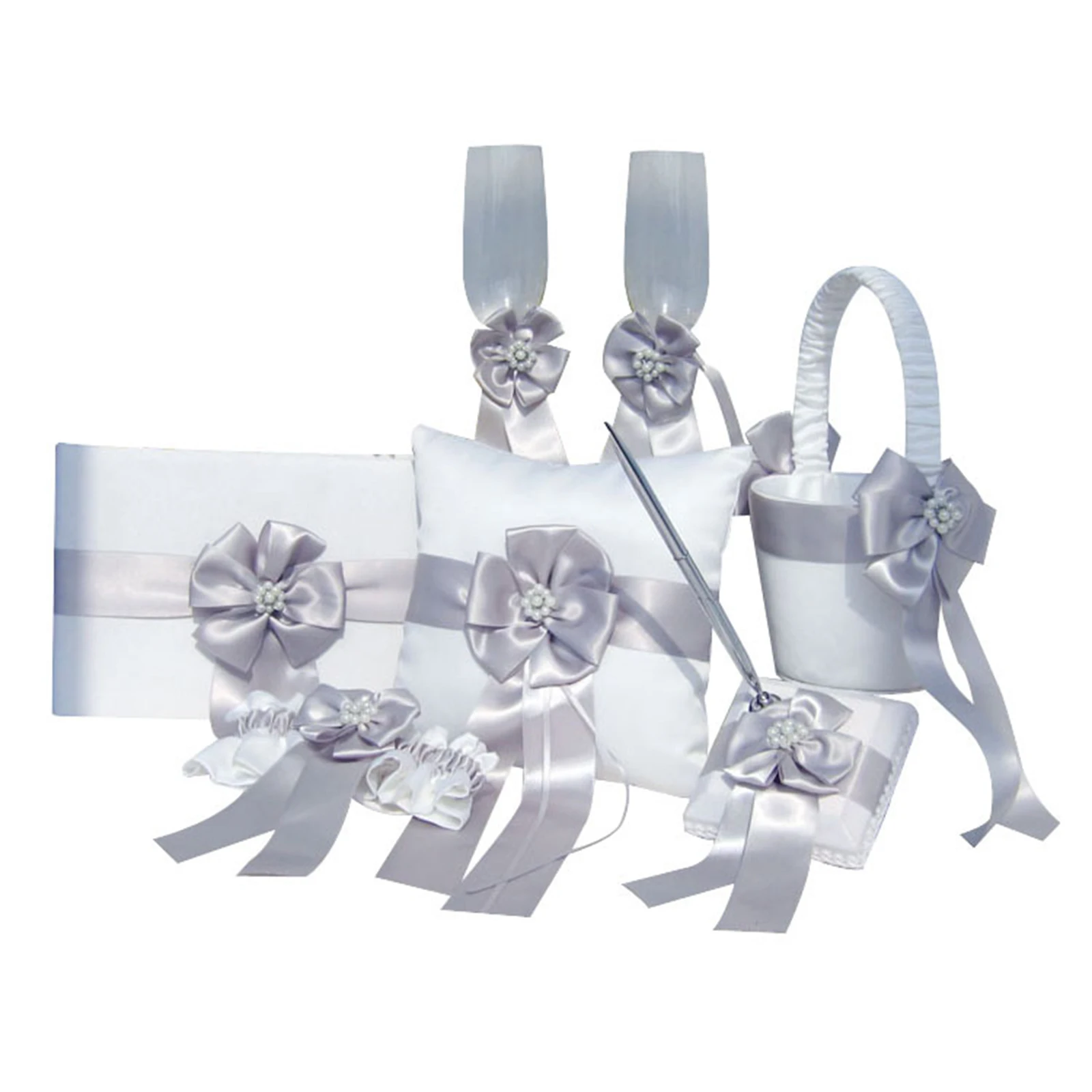 

4pcs Wedding Decor Set Flower Girl Basket and Ring Pillow Wedding Guest Book Garter Cover Wedding Supplies