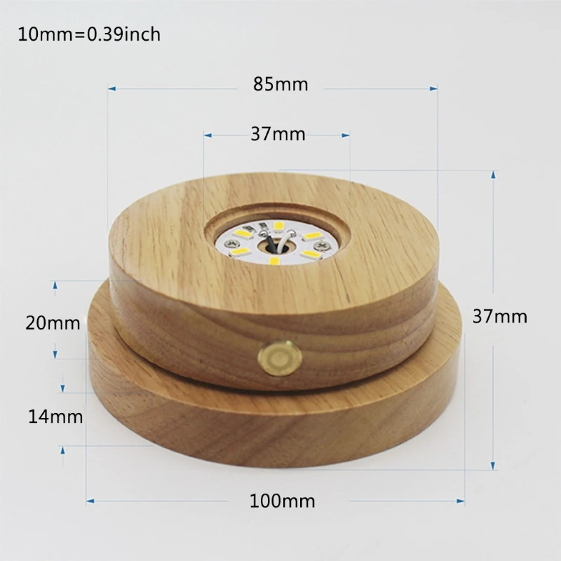

LED Luminous Rotating Base Lights Crystal Glass Transparent Objects Display Round Wooden Stands Bases for Bar Supplies