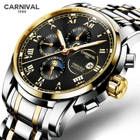 carnival brand business watches men fashion luxury moon phase automatic mechanical watch waterproof luminous clock reloj hombre