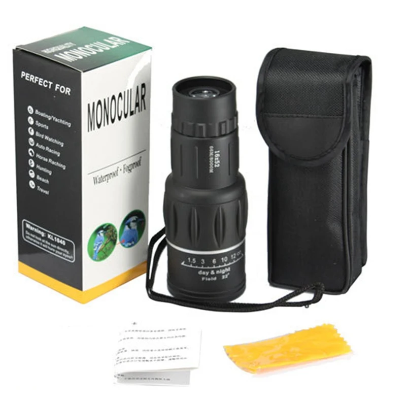 

Portable 16x 52 Monocular Telescope Dual-adjust 98/8000M Night Version Telescope with Phone Clip Tripod for Camping Photography