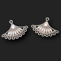 10pcs silver plated fan shaped porous connectors retro earrings metal accessories diy charms for jewelry crafts making a1622