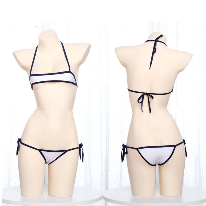 Женский пикантный бюстгальтер с лямкой через шею микро бикини комплект нижнего