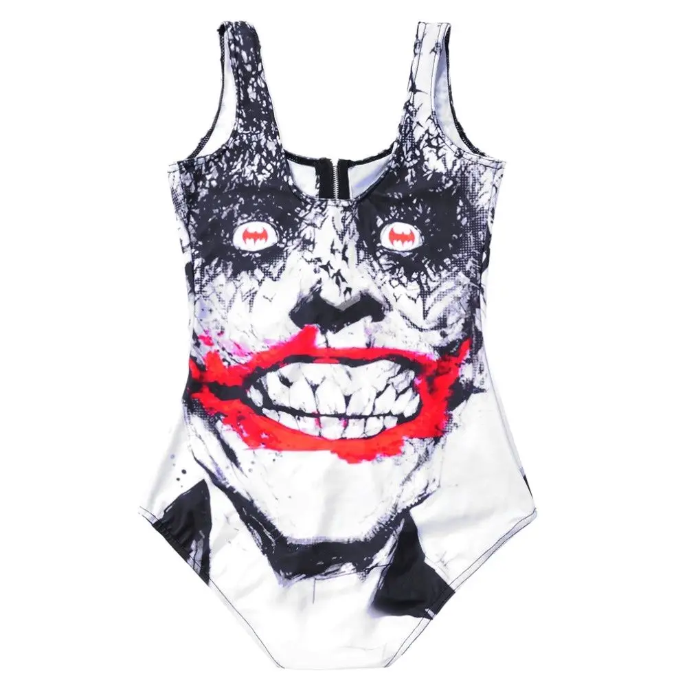 Harajuku белого и черного цвета с принтом черепа купальники застежкой молнией